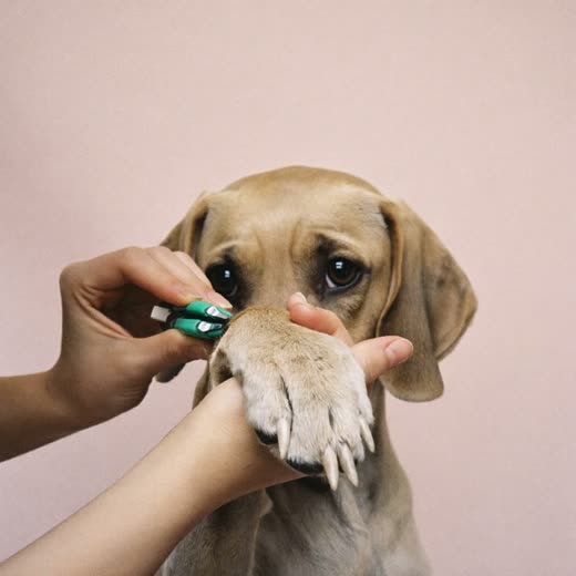 A dog's paw held in a hand while its nails are clipped